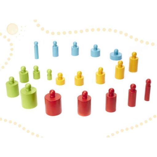 Színes Montessori Fahengersúlyok 4db (Zöld, Sárga, Piros, Kék)