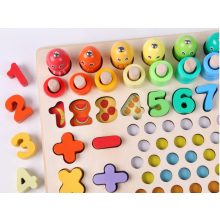 Montessori Gyöngy Mozaik És Horgászós Többfunkciós Clip Beads Fa Fejlesztőjáték