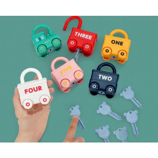 Montessori Oktatójáték Zárakkal És Kulcsokkal Képtársítás Vonat Játék 6db