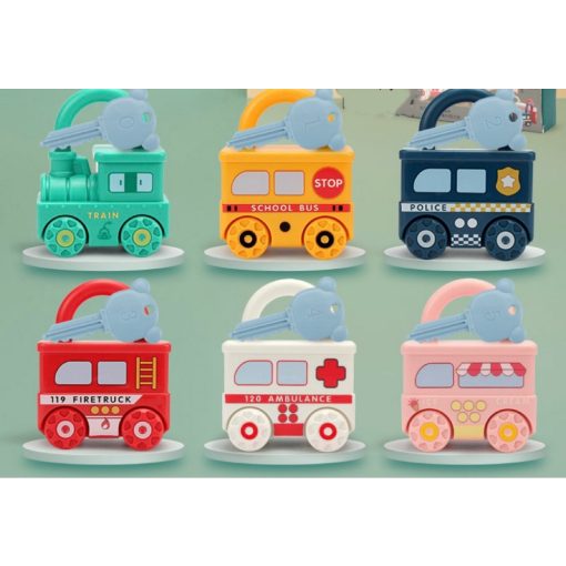 Montessori Oktatójáték Zárakkal És Kulcsokkal Képtársítás Vonat Játék 6db