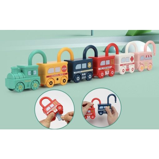 Montessori Oktatójáték Zárakkal És Kulcsokkal Képtársítás Vonat Játék 6db