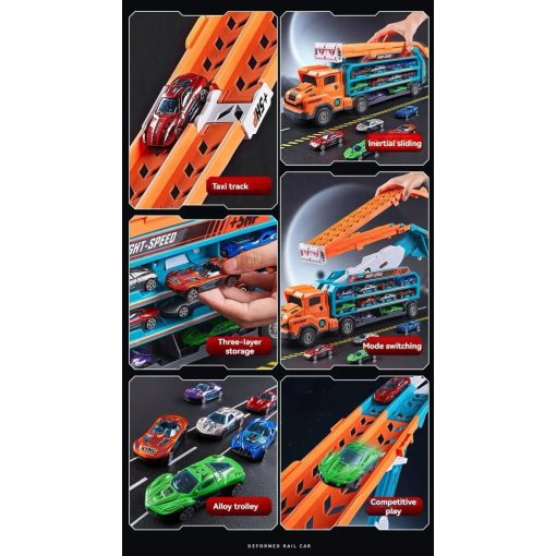 Autóversenypálya vontatószállító 6 db. narancs sárga