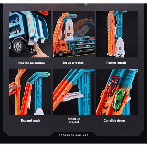 Autóversenypálya vontatószállító 6 db. narancs sárga