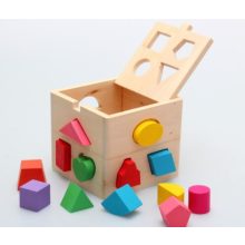 Formakereső Doboz  13db Montessori-kocka Fa Formaválogató Játék Kocka