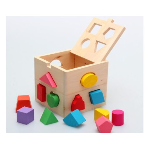 Formakereső Doboz  13db Montessori-kocka Fa Formaválogató Játék Kocka