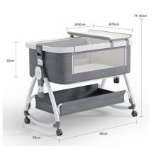 összecsukható kiságy, 6 állítható pozíció, dönthető, zárrendszer, rovarháló, tárolókosár, kerekek fékekkel, szürke