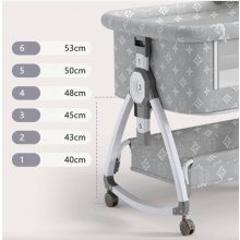 összecsukható kiságy, 6 állítható pozíció, dönthető, zárrendszer, rovarháló, tárolókosár, kerekek fékekkel, rózsaszín