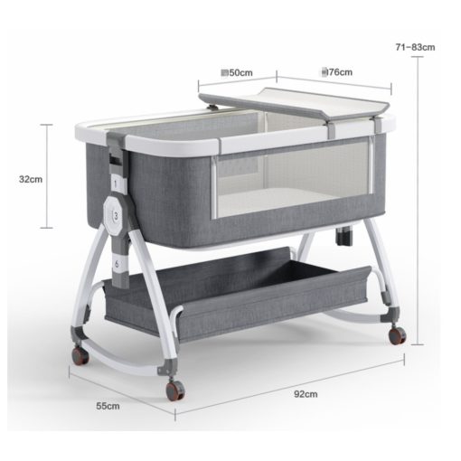 összecsukható kiságy, 6 állítható pozíció, dönthető, zárrendszer, rovarháló, tárolókosár, kerekek fékekkel, rózsaszín