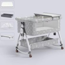 összecsukható kiságy, 6 állítható pozíció, dönthető, zárrendszer, rovarháló, tárolókosár, kerekek fékekkel