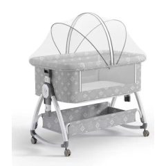   összecsukható kiságy, 6 állítható pozíció, dönthető, zárrendszer, rovarháló, tárolókosár, kerekek fékekkel