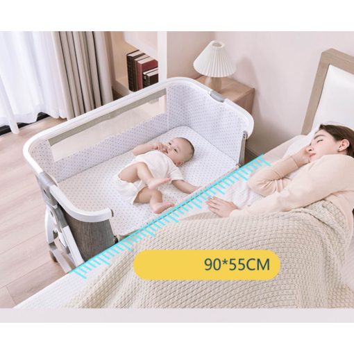 összecsukható kiságy, 6 állítható pozíció, dönthető, zárrendszer, rovarháló, tárolókosár, kerekek fékekkel