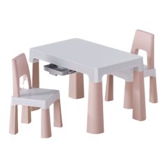 Gyermek asztal+ 2 szék rózsaszín-fehér