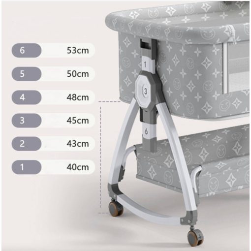 összecsukható kiságy, 6 állítható pozíció, dönthető, zárrendszer, rovarháló, tárolókosár, kerekek fékekkel, rózsaszín