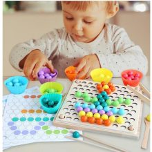 2 Az 1 Ben Montessori Szivárvány Színű Gyöngyök Oktató Játék Clip Beads Készségfejlesztő Fajátékok