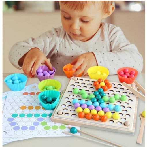 2 Az 1 Ben Montessori Szivárvány Színű Gyöngyök Oktató Játék Clip Beads Készségfejlesztő Fajátékok