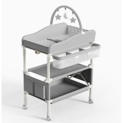   Fém Összecsukható Pelenkázó asztal szürke állítható magasságú és 360 fokos irány 