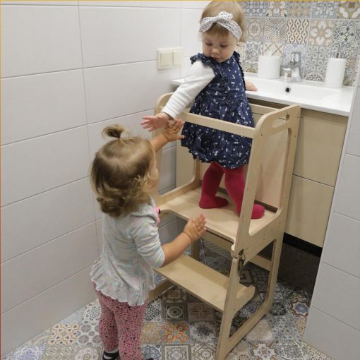 Montessori Fa Tanulótorony Gyűrűk 3 Az 1-ben Fa Színű + Kréta Tabla 