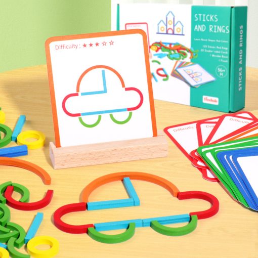 Montessori Fa Kreatív Botok És Gyűrűk Intelligencia Kirakós Puzzle Játék 