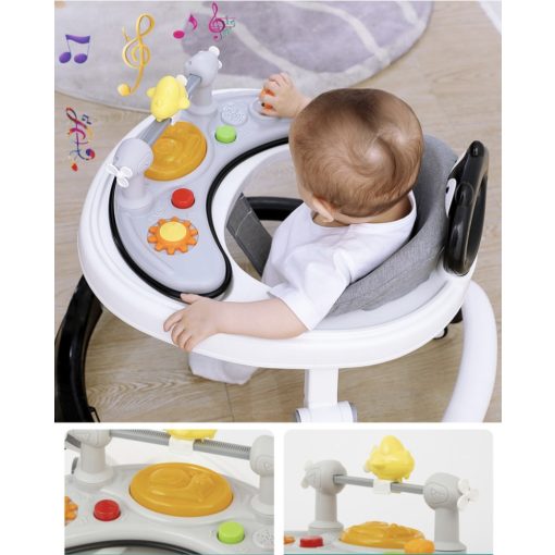 3in1 Átalakítható Zenélő Bébikomp Tolókarral Fekete Szürke 