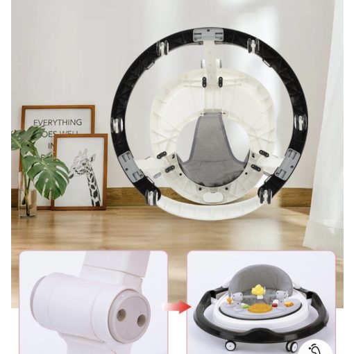 3in1 Átalakítható Zenélő Bébikomp Tolókarral Fekete Szürke 