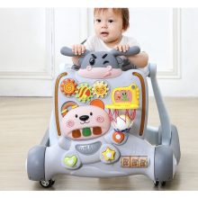 3in1 Átalakítható Zenélő Bébikomp Tolókarral Rózsaszín-szürke-fehér fékkel összecsukható
