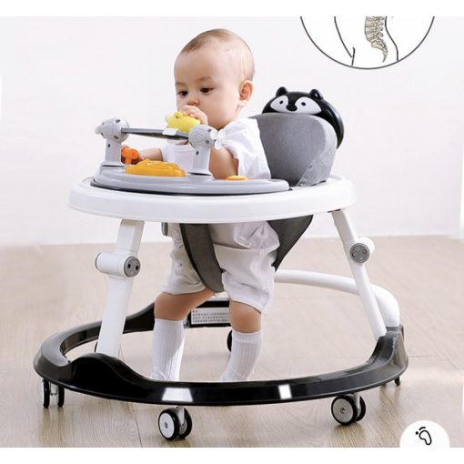 3in1 Átalakítható Zenélő Bébikomp Tolókarral fekete szürke 