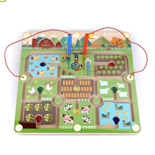 Fa Mágneses Labirintus Golyóvezető Játék Farm