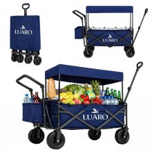 LUARO összecsukható strandszállító kocsi ponyvával és hálóval, sötétkék