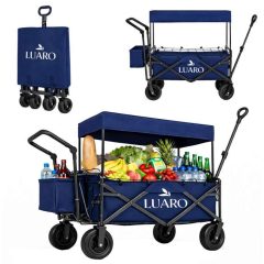   LUARO összecsukható strandszállító kocsi ponyvával és hálóval, sötétkék