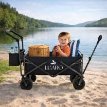 LUARO összecsukható strandszállító kocsi ponyvával és hálóval, sötétkék