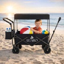 LUARO összecsukható strandszállító kocsi ponyvával és hálóval, sötétkék