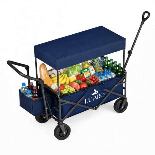 LUARO összecsukható strandszállító kocsi ponyvával és hálóval, sötétkék