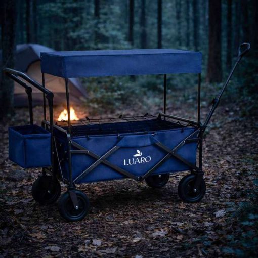 LUARO összecsukható strandszállító kocsi ponyvával és hálóval, sötétkék