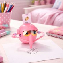 Interaktív oktató robotjáték, halak rajzolását tanuló, rózsaszín filctoll