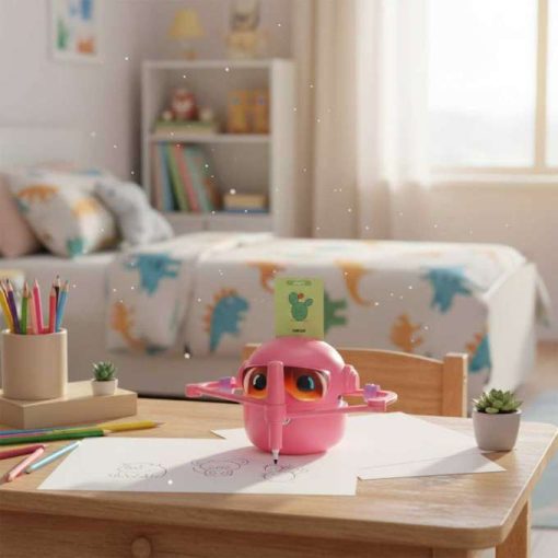 Interaktív oktató robotjáték, halak rajzolását tanuló, rózsaszín filctoll