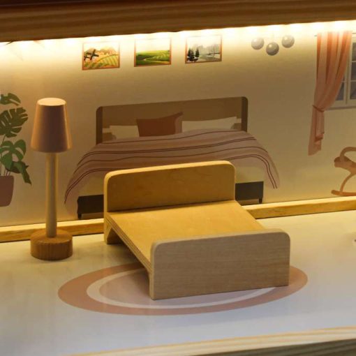 Fa babaház bútor 78cm rózsaszín LED