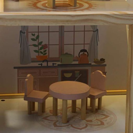 Fa babaház bútor 78cm rózsaszín LED