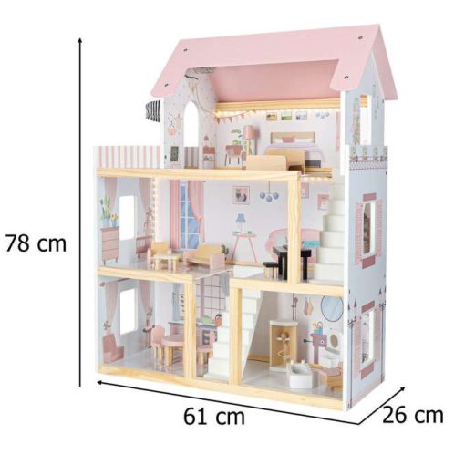 Fa babaház bútor 78cm rózsaszín LED