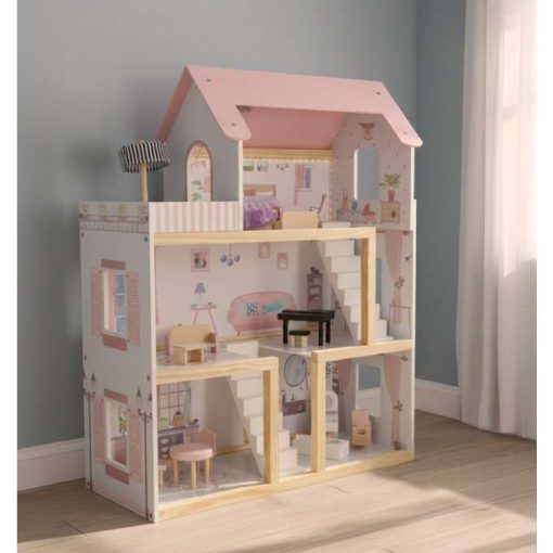 Fa babaház bútor 78cm rózsaszín LED