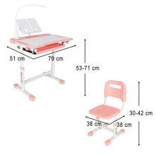 Gyerek iskolai asztal állítható szék LED lámpával USB rózsaszín