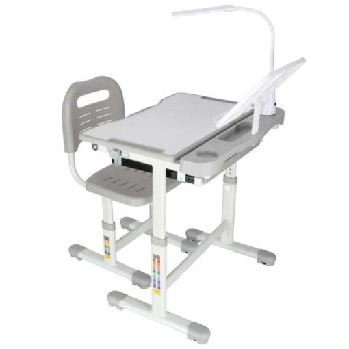Gyerek iskolapad, állítható szék, LED lámpa, USB, szürke