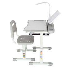 Gyerek iskolapad, állítható szék, LED lámpa, USB, szürke