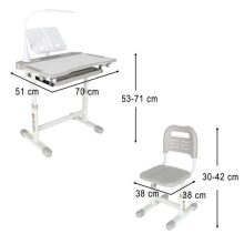 Gyerek iskolapad, állítható szék, LED lámpa, USB, szürke