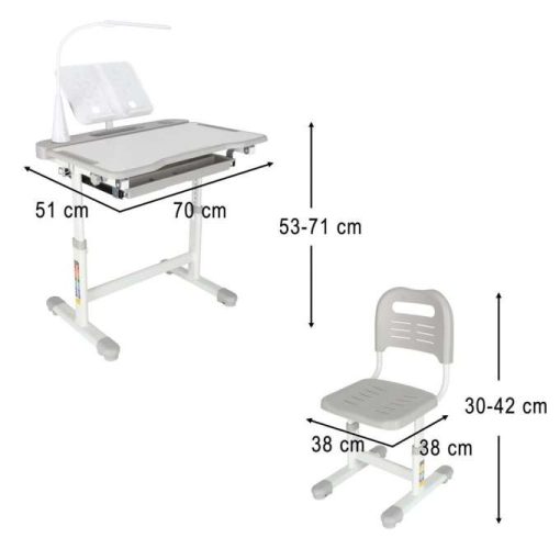 Gyerek iskolapad, állítható szék, LED lámpa, USB, szürke