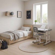 Gyerek iskolapad, állítható szék, LED lámpa, USB, szürke