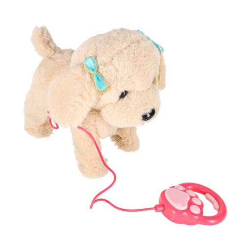 Interaktív kiskutya pórázon, ugatva sétálva és farkcsóválva - uszkár