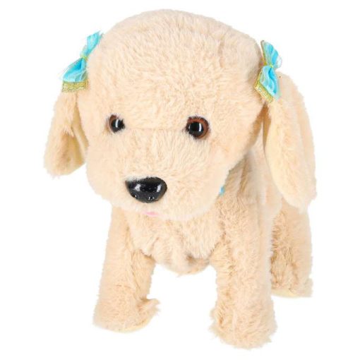 Interaktív kiskutya pórázon, ugatva sétálva és farkcsóválva - uszkár