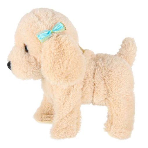 Interaktív kiskutya pórázon, ugatva sétálva és farkcsóválva - uszkár