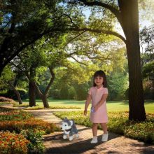 Interaktív kiskutya pórázon – ugató, sétáló és farkcsóváló husky