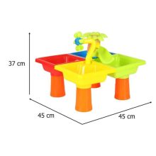 Vízasztal, négy részből áll, homokozó, lapátok, öntözőkanna, zsámoly